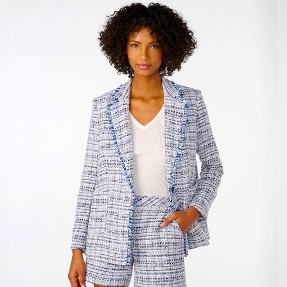 Karl Lagerfeld Jackets & Blazers - Karl Lagerfeld fringe tweed blazer | 4 | baby blue | NWT